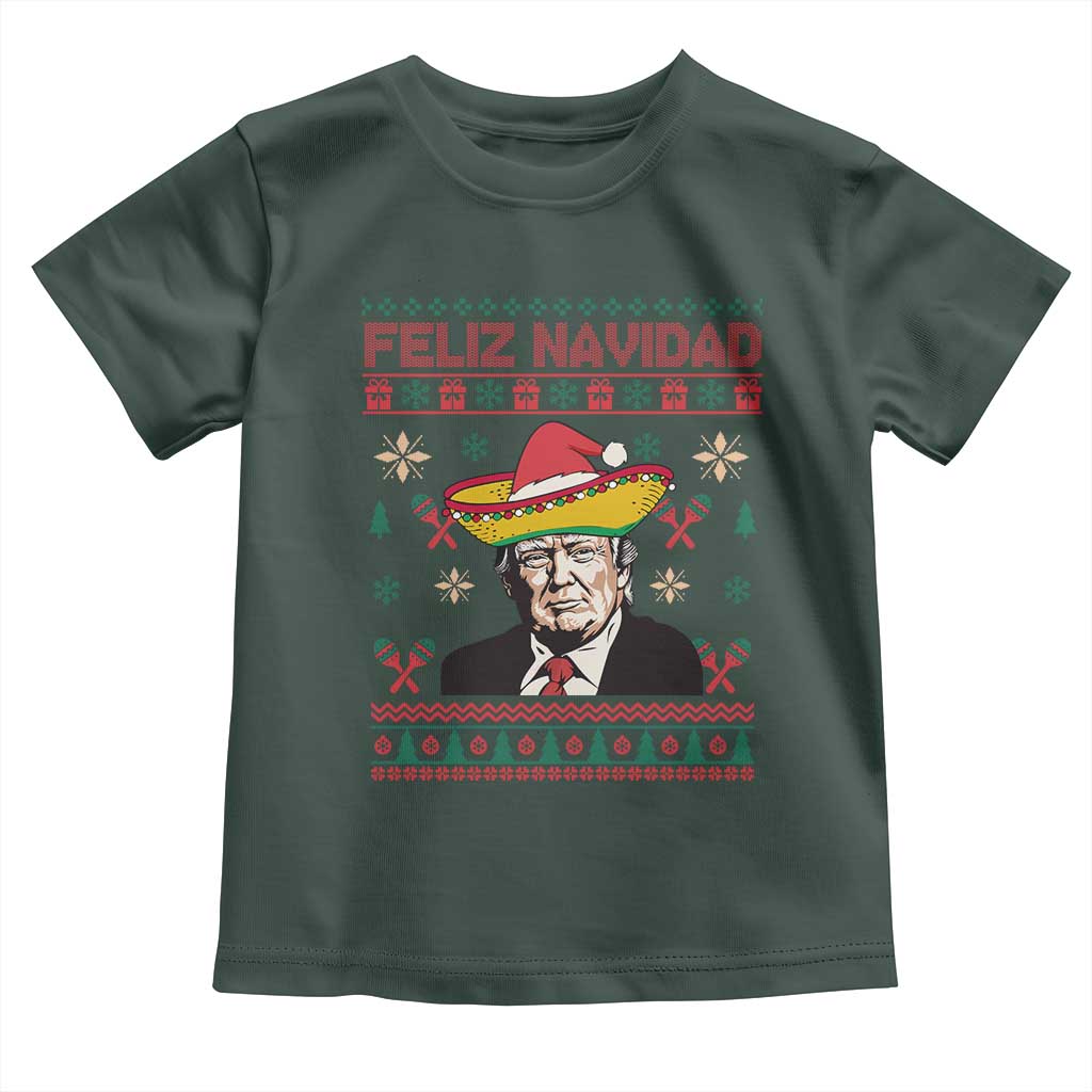 Funny Mexico Christmas Trump Baby Shirt Feliz Navidad Mexican Sombrero Santa TS09 Dark Forest Green Print Your Wear