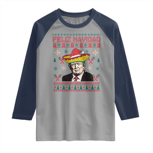 Funny Mexico Christmas Trump Raglan Shirt Feliz Navidad Mexican Sombrero Santa TS09 Sport Gray Navy Print Your Wear