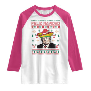 Funny Mexico Christmas Trump Raglan Shirt Feliz Navidad Mexican Sombrero Santa TS09 White Heliconia Print Your Wear