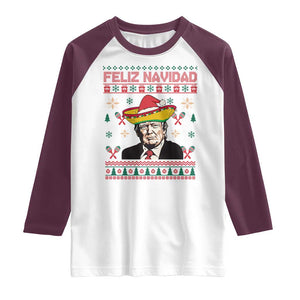 Funny Mexico Christmas Trump Raglan Shirt Feliz Navidad Mexican Sombrero Santa TS09 White Maroon Print Your Wear