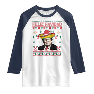 Funny Mexico Christmas Trump Raglan Shirt Feliz Navidad Mexican Sombrero Santa TS09 White Navy Print Your Wear