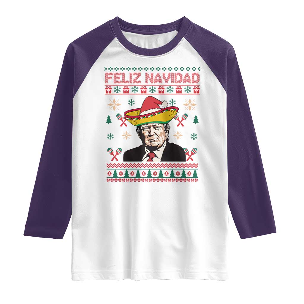 Funny Mexico Christmas Trump Raglan Shirt Feliz Navidad Mexican Sombrero Santa TS09 White Purple Print Your Wear