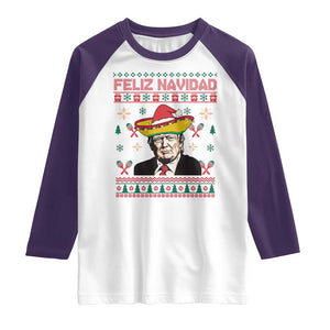 Funny Mexico Christmas Trump Raglan Shirt Feliz Navidad Mexican Sombrero Santa TS09 White Purple Print Your Wear