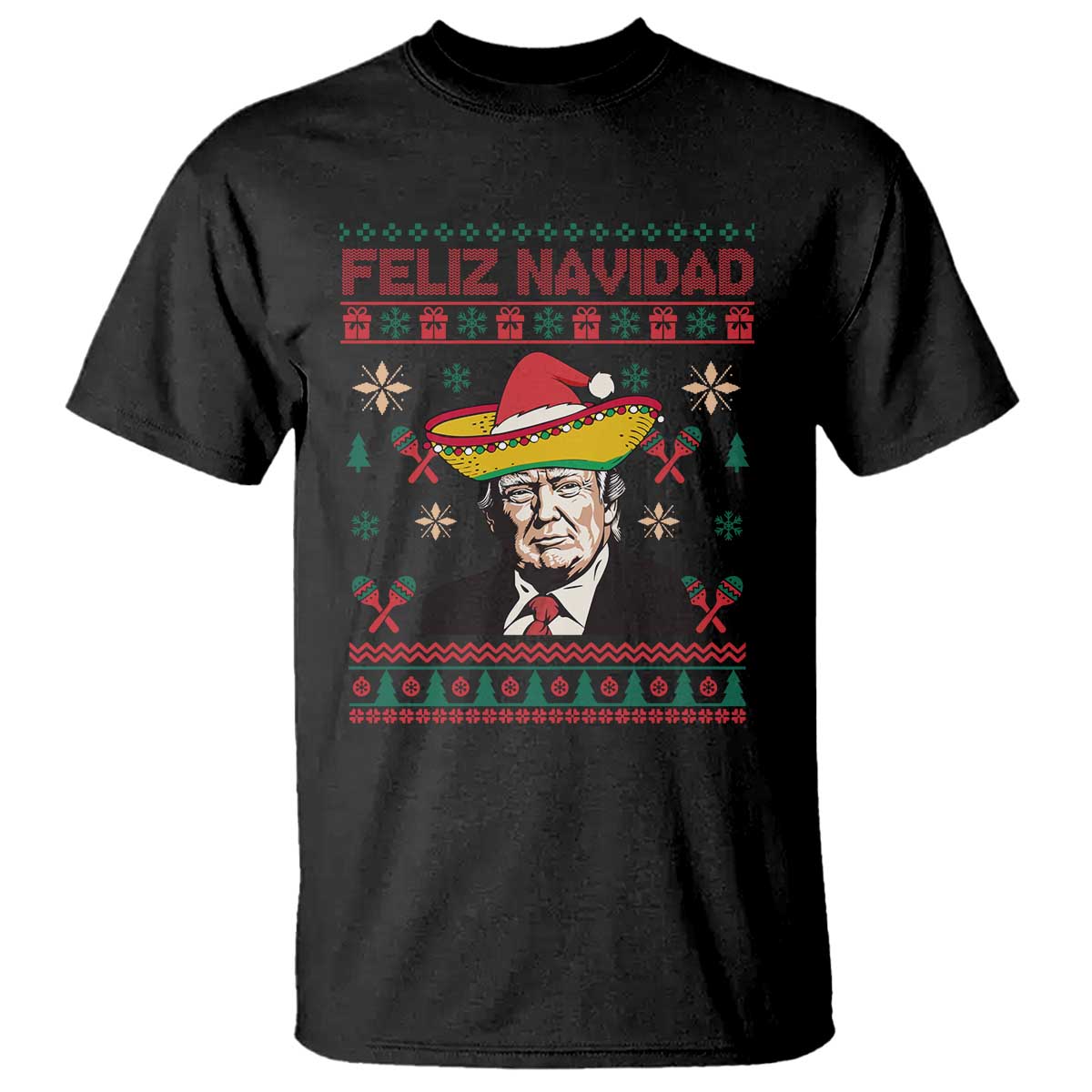 Funny Mexico Christmas Trump T Shirt Feliz Navidad Mexican Sombrero Santa TS09 Black Print Your Wear