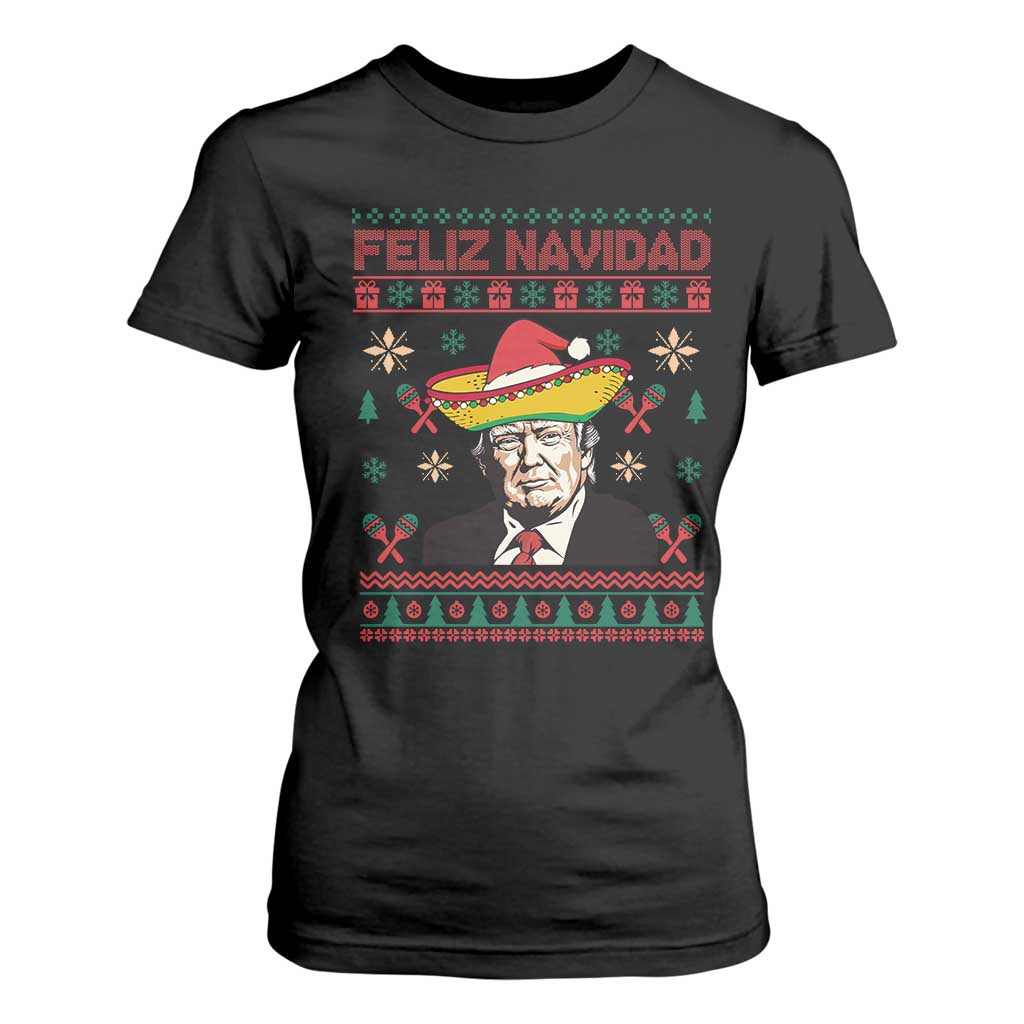 Funny Mexico Christmas Trump T Shirt For Women Feliz Navidad Mexican Sombrero Santa TS09 Black Print Your Wear