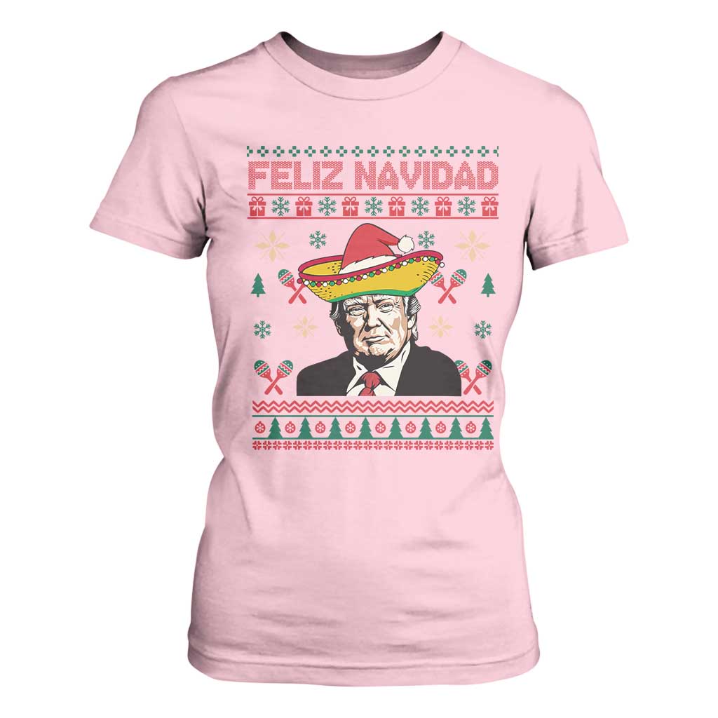 Funny Mexico Christmas Trump T Shirt For Women Feliz Navidad Mexican Sombrero Santa TS09 Light Pink Print Your Wear