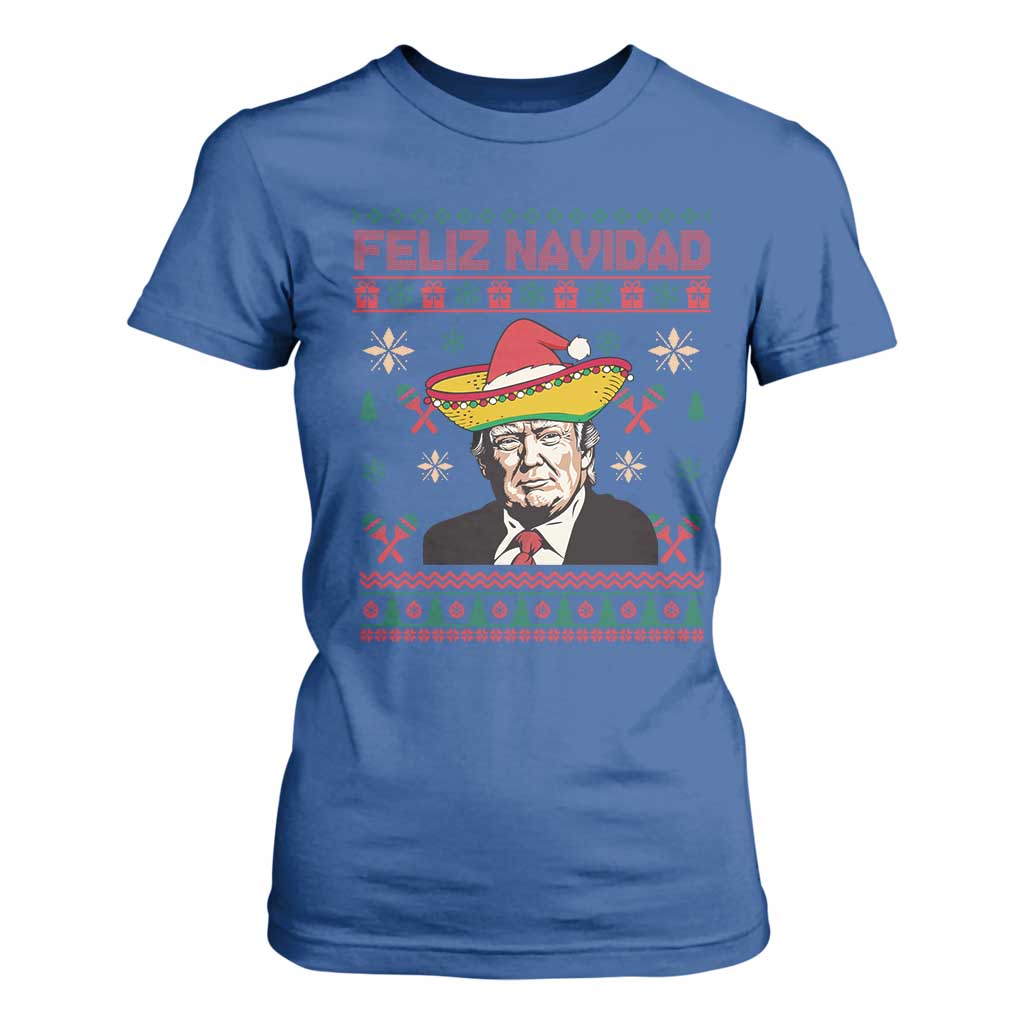Funny Mexico Christmas Trump T Shirt For Women Feliz Navidad Mexican Sombrero Santa TS09 Royal Blue Print Your Wear