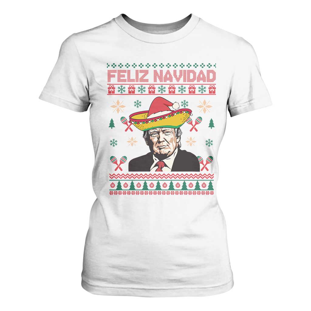 Funny Mexico Christmas Trump T Shirt For Women Feliz Navidad Mexican Sombrero Santa TS09 White Print Your Wear