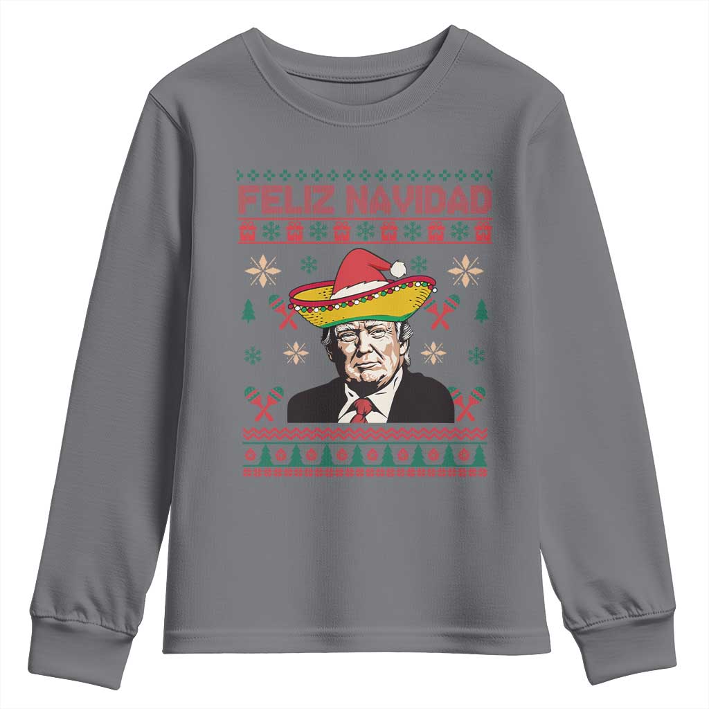 Funny Mexico Christmas Trump Youth Sweatshirt Feliz Navidad Mexican Sombrero Santa TS09 Charcoal Print Your Wear
