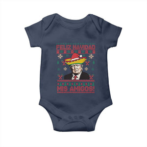 Funny Mexico Christmas Trump Baby Onesie Feliz Navidad Mis Amigosi Mexican Sombrero Santa TS09 Navy Print Your Wear