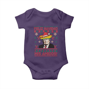 Funny Mexico Christmas Trump Baby Onesie Feliz Navidad Mis Amigosi Mexican Sombrero Santa TS09 Purple Print Your Wear