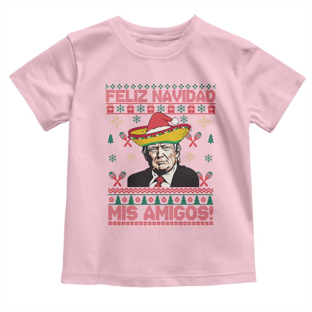 Funny Mexico Christmas Trump Baby Shirt Feliz Navidad Mis Amigosi Mexican Sombrero Santa TS09 Light Pink Print Your Wear
