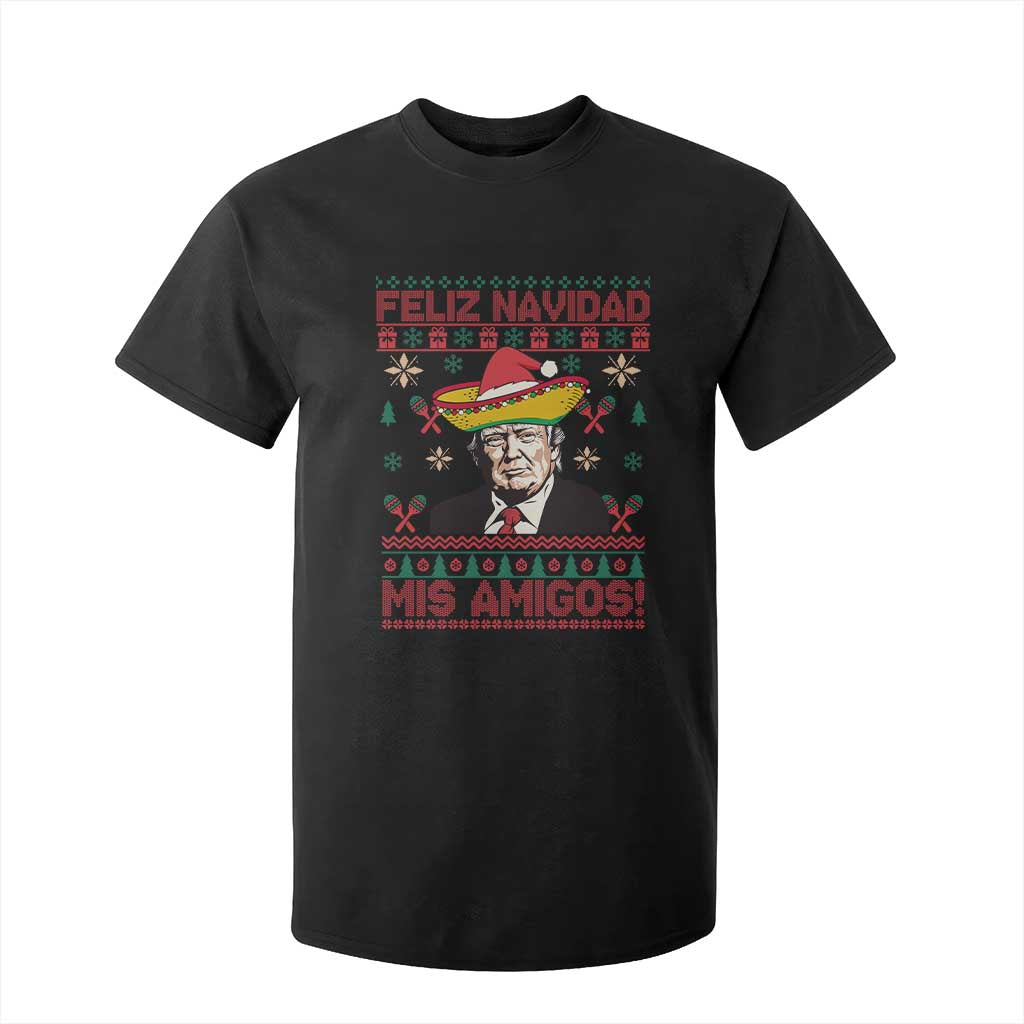 Funny Mexico Christmas Trump T Shirt For Kid Feliz Navidad Mis Amigosi Mexican Sombrero Santa TS09 Black Print Your Wear