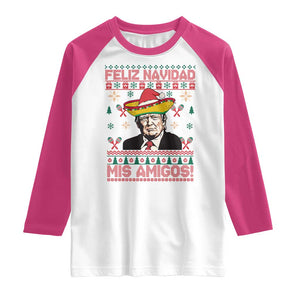 Funny Mexico Christmas Trump Raglan Shirt Feliz Navidad Mis Amigosi Mexican Sombrero Santa TS09 White Heliconia Print Your Wear