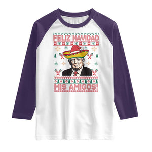Funny Mexico Christmas Trump Raglan Shirt Feliz Navidad Mis Amigosi Mexican Sombrero Santa TS09 White Purple Print Your Wear