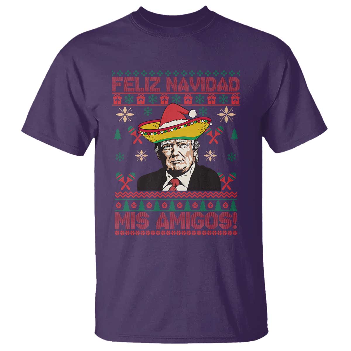 Funny Mexico Christmas Trump T Shirt Feliz Navidad Mis Amigosi Mexican Sombrero Santa TS09 Purple Print Your Wear