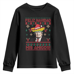 Funny Mexico Christmas Trump Youth Sweatshirt Feliz Navidad Mis Amigosi Mexican Sombrero Santa TS09 Black Print Your Wear