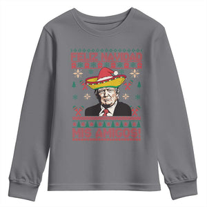 Funny Mexico Christmas Trump Youth Sweatshirt Feliz Navidad Mis Amigosi Mexican Sombrero Santa TS09 Charcoal Print Your Wear