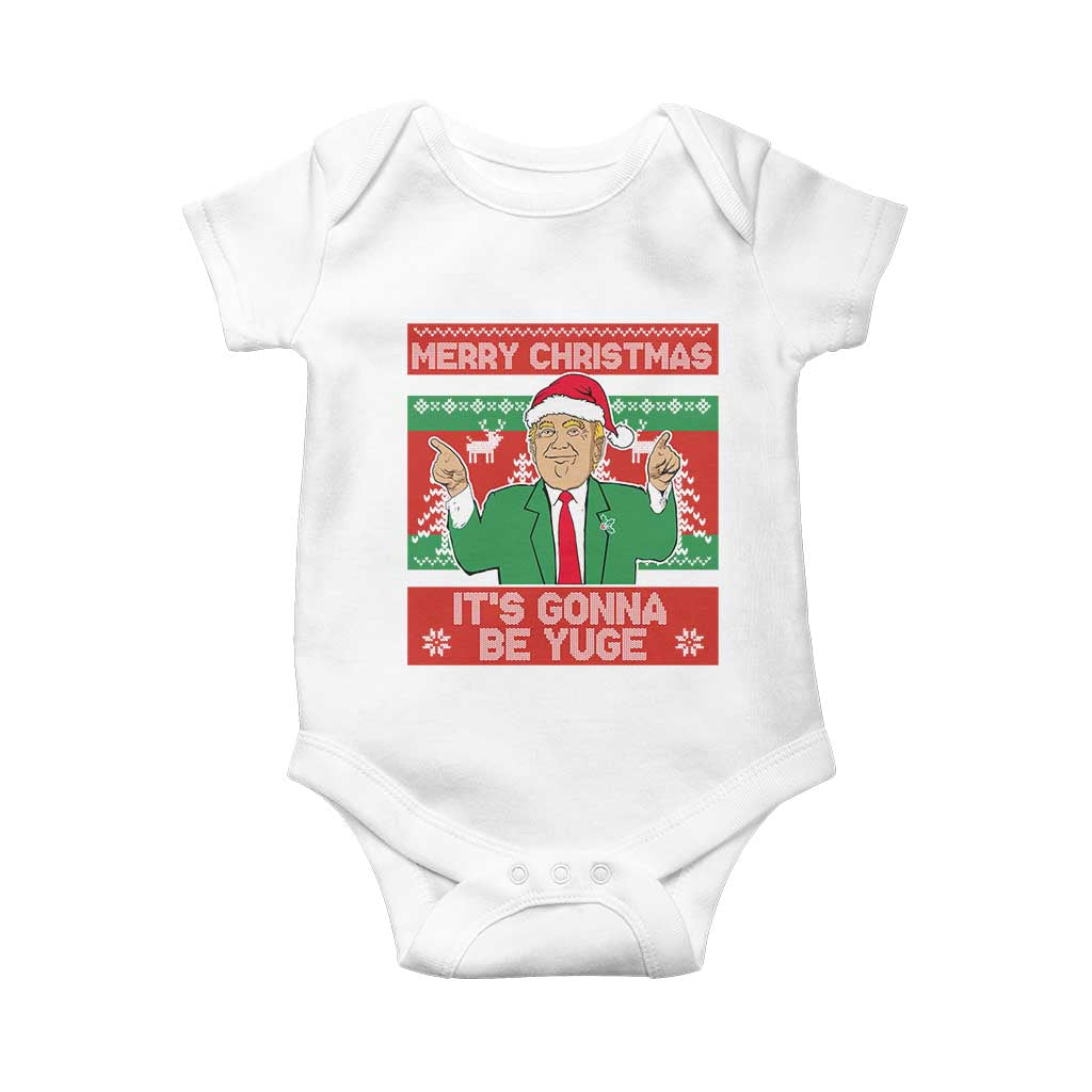 Funny Xmas Trump Baby Onesie Merry Christmas It's Gonna Be Yuge TS09 White Print Your Wear