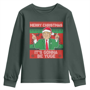 Funny Xmas Trump Youth Sweatshirt Merry Christmas It's Gonna Be Yuge TS09 Dark Forest Green Print Your Wear