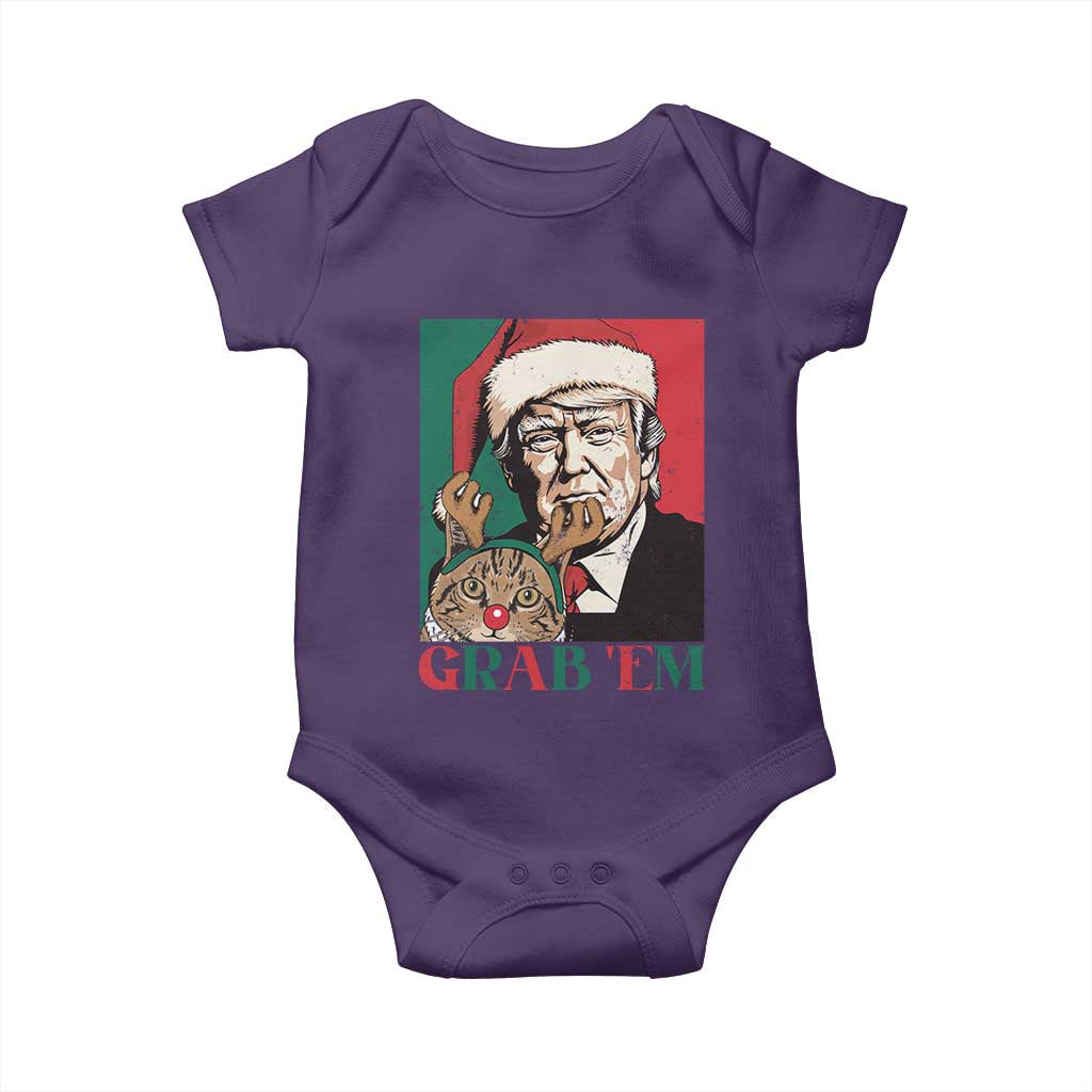 Funny Christmas Trump Baby Onesie Grab 'em Trump Hug Reindeer Cat TS09 Purple Print Your Wear