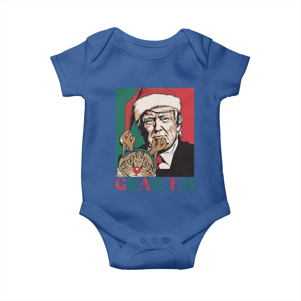 Funny Christmas Trump Baby Onesie Grab 'em Trump Hug Reindeer Cat TS09 Royal Blue Print Your Wear