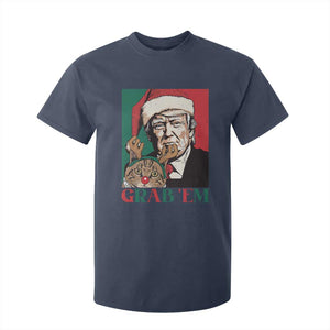 Funny Christmas Trump T Shirt For Kid Grab 'em Trump Hug Reindeer Cat TS09 Navy Print Your Wear