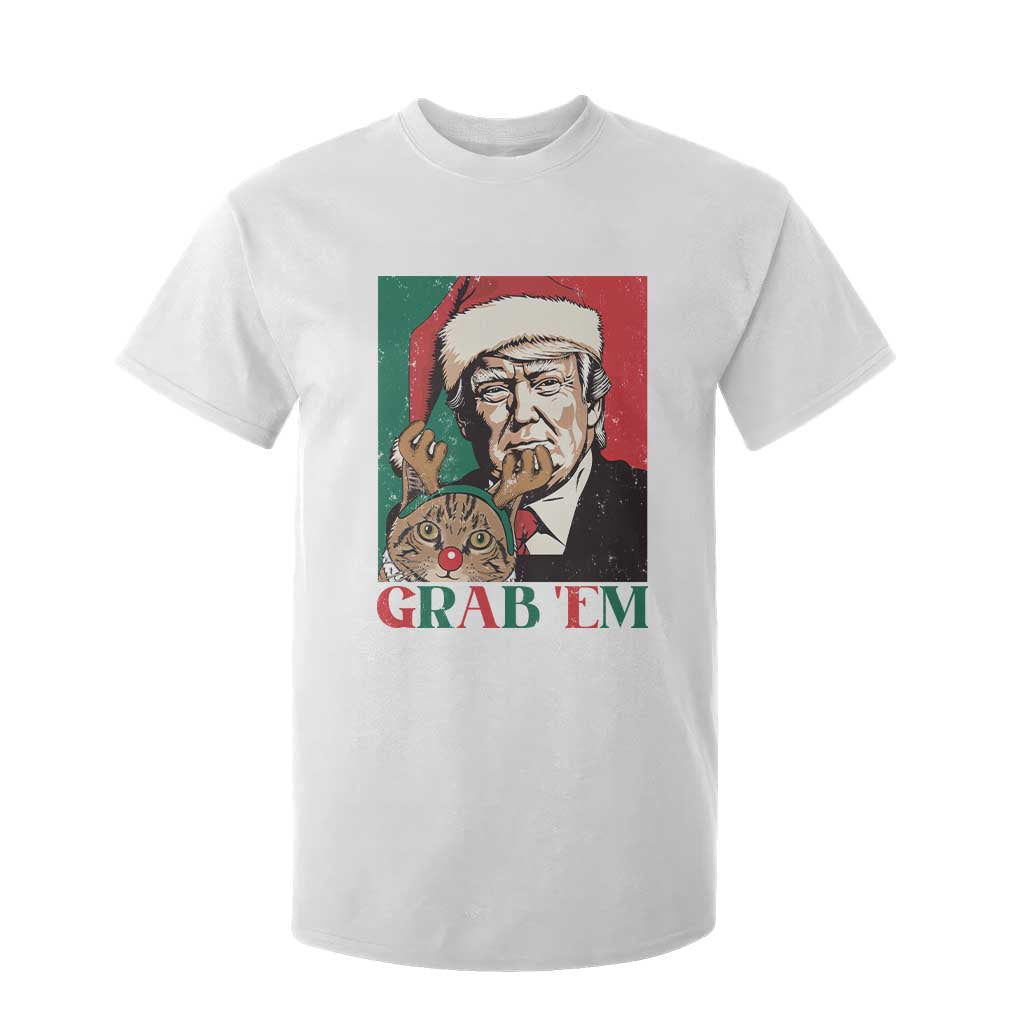 Funny Christmas Trump T Shirt For Kid Grab 'em Trump Hug Reindeer Cat TS09 White Print Your Wear