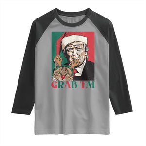 Funny Christmas Trump Raglan Shirt Grab 'em Trump Hug Reindeer Cat TS09 Sport Gray Black Print Your Wear