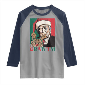 Funny Christmas Trump Raglan Shirt Grab 'em Trump Hug Reindeer Cat TS09 Sport Gray Navy Print Your Wear