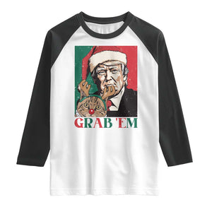 Funny Christmas Trump Raglan Shirt Grab 'em Trump Hug Reindeer Cat TS09 White Black Print Your Wear