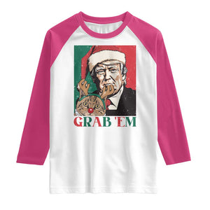 Funny Christmas Trump Raglan Shirt Grab 'em Trump Hug Reindeer Cat TS09 White Heliconia Print Your Wear