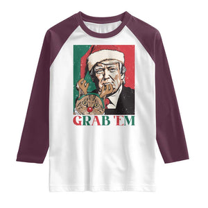 Funny Christmas Trump Raglan Shirt Grab 'em Trump Hug Reindeer Cat TS09 White Maroon Print Your Wear
