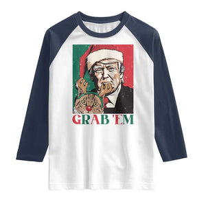 Funny Christmas Trump Raglan Shirt Grab 'em Trump Hug Reindeer Cat TS09 White Navy Print Your Wear