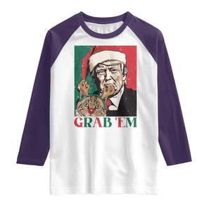 Funny Christmas Trump Raglan Shirt Grab 'em Trump Hug Reindeer Cat TS09 White Purple Print Your Wear