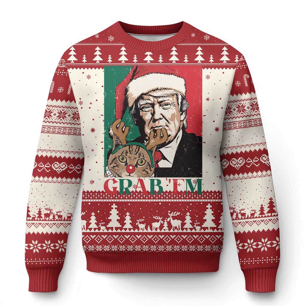 Funny Xmas Trump Ugly Christmas Sweater Grab 'em Trump Hug Reindeer Cat TS09 Red Print Your Wear