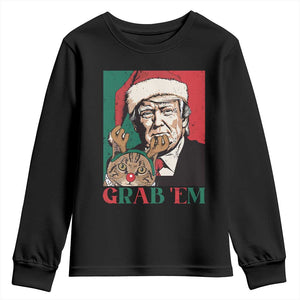 Funny Christmas Trump Youth Sweatshirt Grab 'em Trump Hug Reindeer Cat TS09 Black Print Your Wear