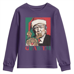 Funny Christmas Trump Youth Sweatshirt Grab 'em Trump Hug Reindeer Cat TS09 Purple Print Your Wear