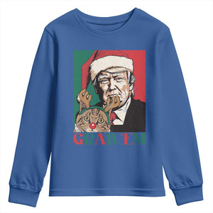 Funny Christmas Trump Youth Sweatshirt Grab 'em Trump Hug Reindeer Cat TS09 Royal Blue Print Your Wear