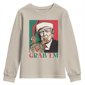 Funny Christmas Trump Youth Sweatshirt Grab 'em Trump Hug Reindeer Cat TS09 Sand Print Your Wear