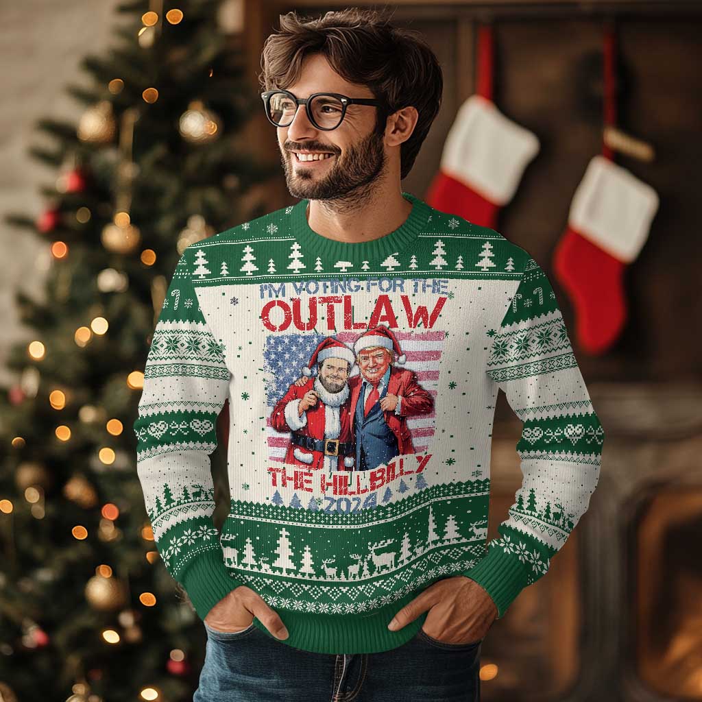 Xmas Trump Vance 2024 Ugly Christmas Sweater I Voting For The Outlaw and The Hillbilly TS09 Green Print Your Wear