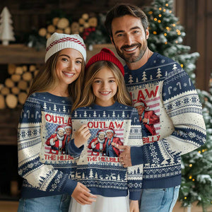 Xmas Trump Vance 2024 Ugly Christmas Sweater I Voting For The Outlaw and The Hillbilly TS09 Navy Print Your Wear
