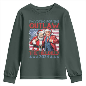 Christmas Trump Vance 2024 Youth Sweatshirt I Voting For The Outlaw and The Hillbilly TS09 Dark Forest Green Print Your Wear