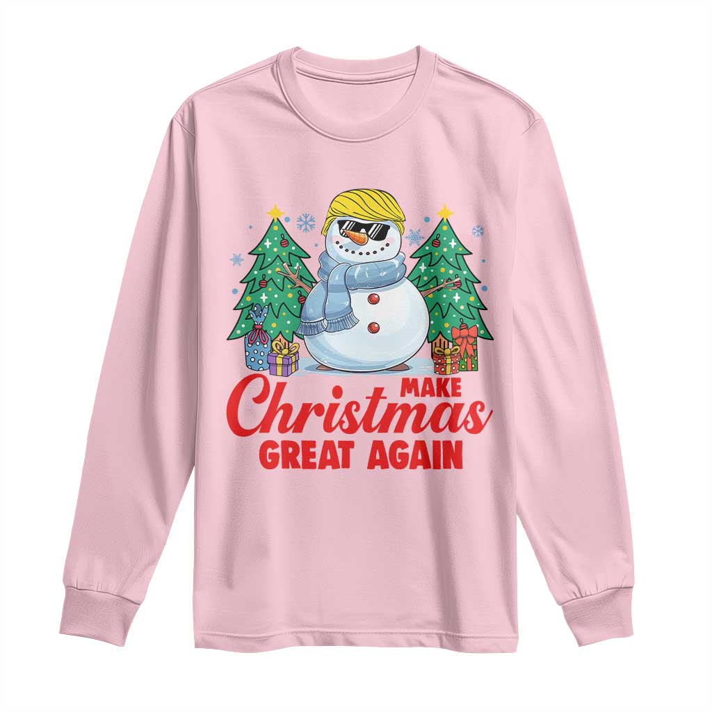 Make Christmas Great Again Long Sleeve Shirt Funny Trump Snowman Xmas TS09 Light Pink Print Your Wear