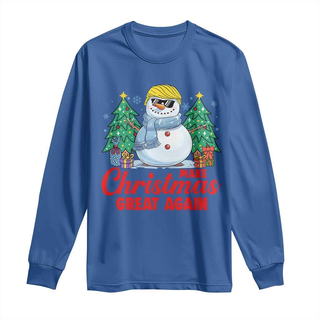 Make Christmas Great Again Long Sleeve Shirt Funny Trump Snowman Xmas TS09 Royal Blue Print Your Wear