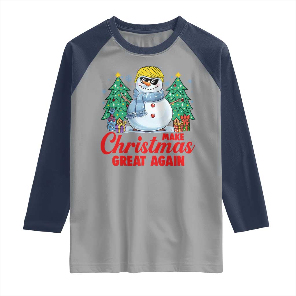Make Christmas Great Again Raglan Shirt Funny Trump Snowman Xmas TS09 Sport Gray Navy Print Your Wear