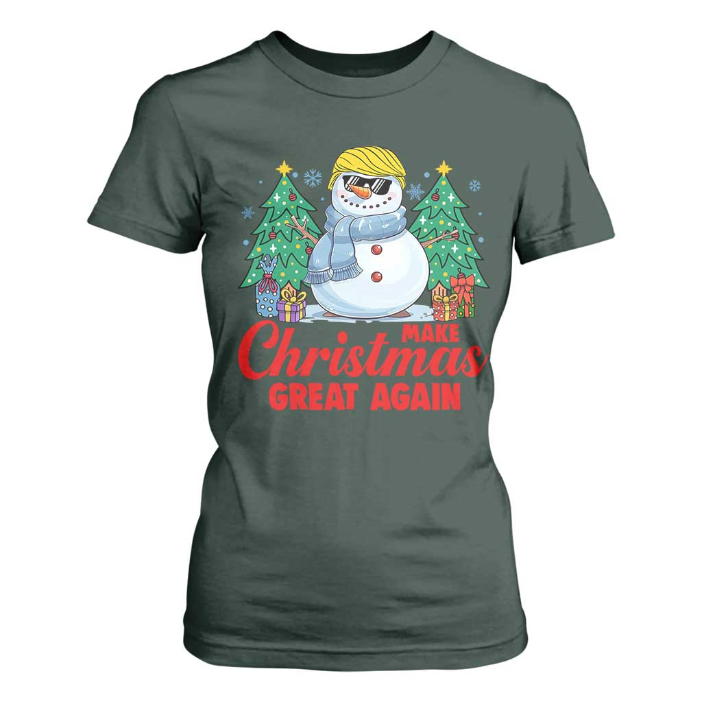 Make Christmas Great Again T Shirt For Women Funny Trump Snowman Xmas TS09 Dark Forest Green Print Your Wear