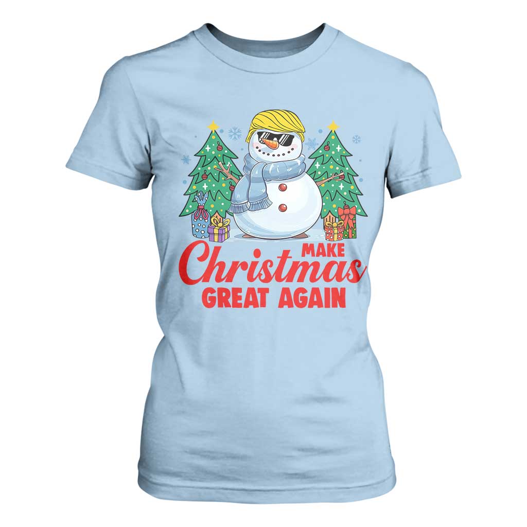 Make Christmas Great Again T Shirt For Women Funny Trump Snowman Xmas TS09 Light Blue Print Your Wear