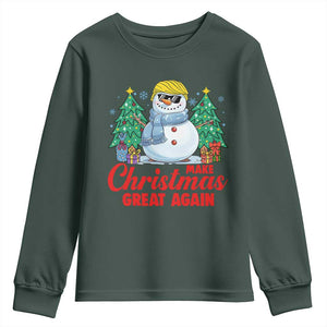 Make Christmas Great Again Youth Sweatshirt Funny Trump Snowman Xmas TS09 Dark Forest Green Print Your Wear