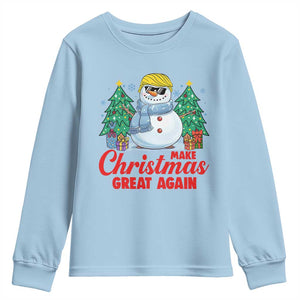 Make Christmas Great Again Youth Sweatshirt Funny Trump Snowman Xmas TS09 Light Blue Print Your Wear